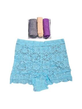 NIP | Set of 4 Floral Lace Boyshort Underwear Stretch Scalloped Edge | Medium